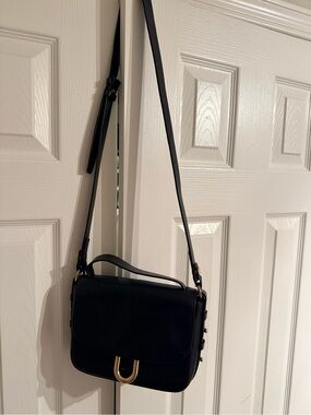 J.Crew Black Leather Crossbody Bag with Gold Accent